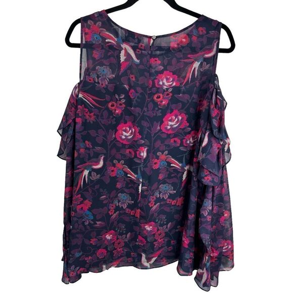 TANYA TAYLOR Purple Floral Georgina plus Silk Top, 2x - Picture 4 of 13